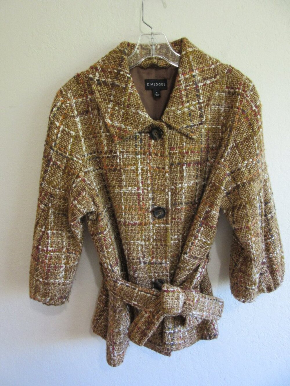 DIALOGUE Fall Theme 16 Tweed Belted Business Blazer Outdoor Jacket